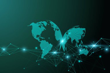 Dünya Dünya ile sanal grafik arka plan iletişim. Bilim ve teknoloji bir anlamda. Dijital veri görselleştirme. Vektör çizim