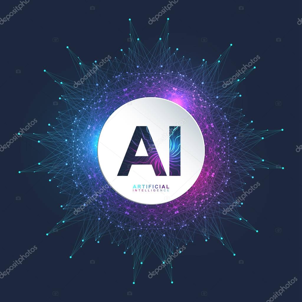 Artificial Intelligence Logo. Artificial Intelligence and Machine Learning Concept. Vector symbol AI. Neural networks and another modern technologies concepts. Technology sci-fi concept