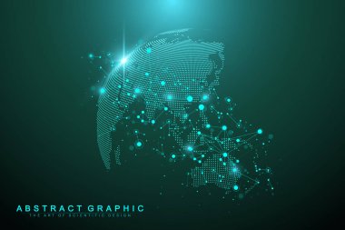 Big data complex world globe. Graphic abstract background communication. Perspective backdrop of depth. Virtual minimal array with compounds. Digital data visualization. Vector illustration Big data. clipart