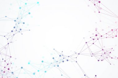 Yapısı molekül ve iletişim. DNA, atom, nöronlar. Tıp, bilim, teknoloji, Kimya için bilimsel molekül arka plan. Vektör çizim