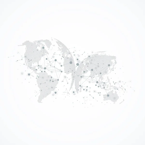 세계 세계와 큰 데이터 시각화입니다. 동적 파도 함께 추상 벡터 배경입니다. 글로벌 네트워크 연결입니다. 기술 감각 추상 그림. — 스톡 벡터