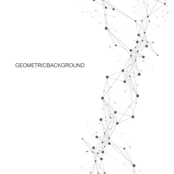 Molécula de fundo gráfico geométrico e comunicação. Grande complexo de dados com compostos. Cenário prospectivo. Matriz mínima. Visualização de dados digitais. Ilustração científica do vetor cibernético . —  Vetores de Stock