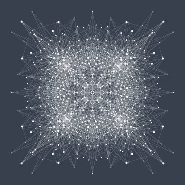 Vektör arka plan dinamik dalgalar nokta ve çizgiler, dinamik parçacıkları ile. Dijital veri, parçacıklar ve noktalar itibara pleksus yapısını soyut. Karışıklık ağ.