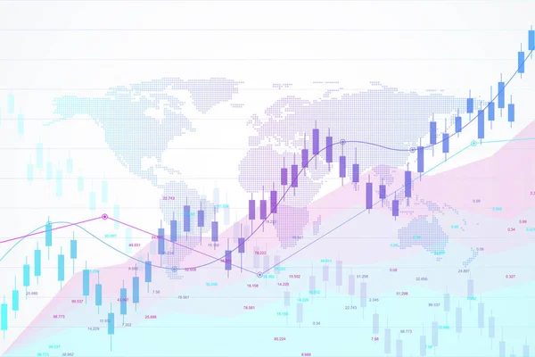 Aktiemarknaden och exchange. Candle stick graph-diagram av investeringar börshandel. Stock marknadsdata. Hausse punkt, Trend av grafen. Vektorillustration. — Stock vektor