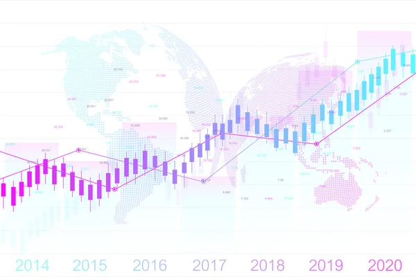 Akciový trh a výměnu. Svíčka stick graf z obchodování na akciových trzích investiční. Akciovém trhu údaje. Býčí bod, Trend grafu. Vektorové ilustrace. — Stockový vektor