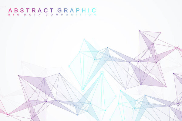 Geometric graphic background molecule and communication. Big data complex with compounds. Perspective backdrop. Minimal array. Digital data visualization. Scientific cybernetic vector illustration.