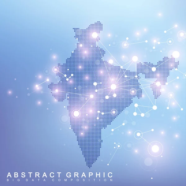 Mapa abstrato da conexão de rede global do país indiano. Tecnologia de fundo vetorial plexo futurista —  Vetores de Stock