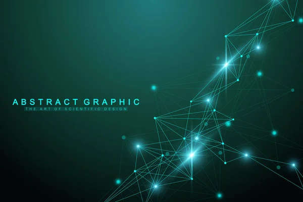 Fondo geométrico gráfico inteligencia artificial. Huella de flujo de turbulencia. Conocimientos futuristas de ciencia y tecnología. Complejo de visualización de macrodatos con compuestos. Ilustración cibernética — Archivo Imágenes Vectoriales