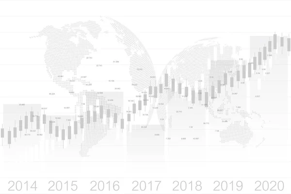 Business candela bastone grafico grafico del mercato azionario trading di investimenti con mappa del mondo. Mercato azionario e borsa. Dati di borsa. Trend del grafico. Illustrazione vettoriale per il tuo design — Vettoriale Stock