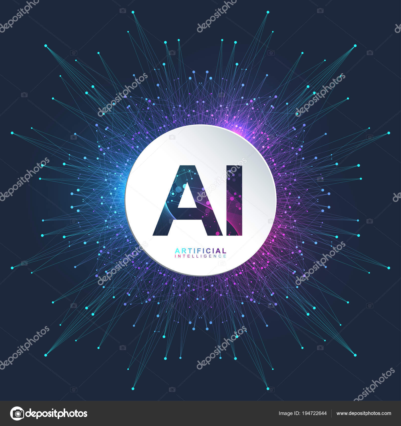 人工智能标志。人工智能和机器学习概念。矢量符号AI 。神经网络和其他现代技术概念。技术科幻小说概念图库矢量图©berya113 194722644