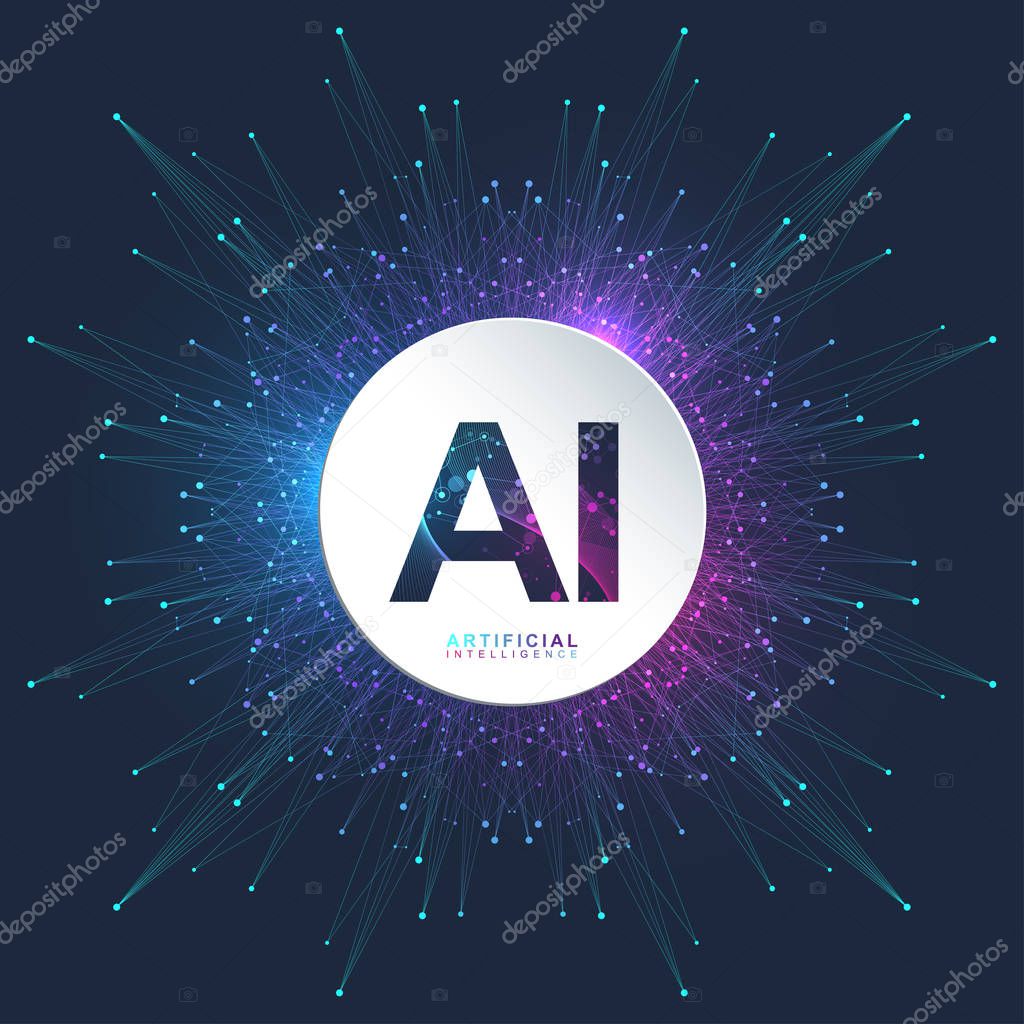 Artificial Intelligence Logo. Artificial Intelligence and Machine Learning Concept. Vector symbol AI. Neural networks and another modern technologies concepts. Technology sci-fi concept.