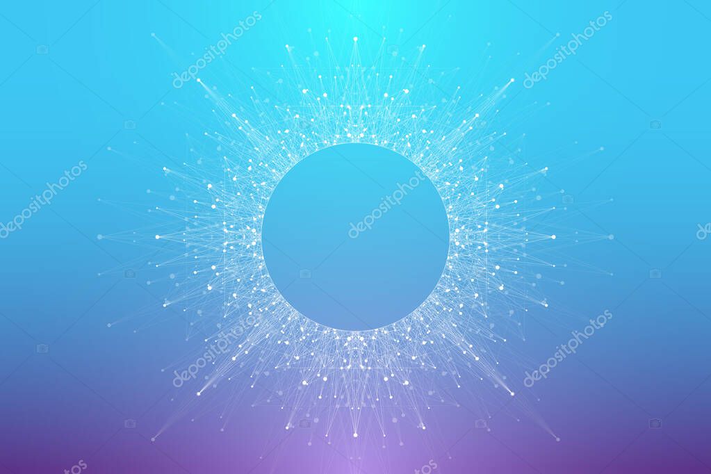 Expansion of life. Colorful explosion background with connected line and dots, wave flow. Visualization Quantum technology. Abstract graphic background explosion, motion burst, vector illustration