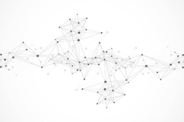 Geometrik grafik arka plan molekül ve iletişim. Noktalarla bağlantılı çizgiler. Minimalizm kaotik illüstrasyon arka plan. Bilim, kimya, biyoloji, tıp, teknoloji vektörü kavramı