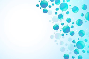 Soyut moleküller arka plan. DNA, Atomlar. Mavi küresel parçacıklar ile moleküler yapı. Tıp, bilim ve teknoloji yenilik kavramı molekül arka plan. Vektör çizimi