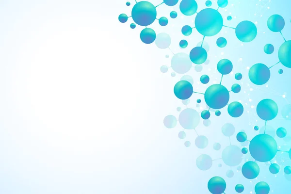 Abstrakta molekyler bakgrund. DNA, atomer. Molekylstruktur med blå sfäriska partiklar. Medicinsk, vetenskap och teknik innovationskoncept molekyl bakgrund. Vektor illustration — Stock vektor
