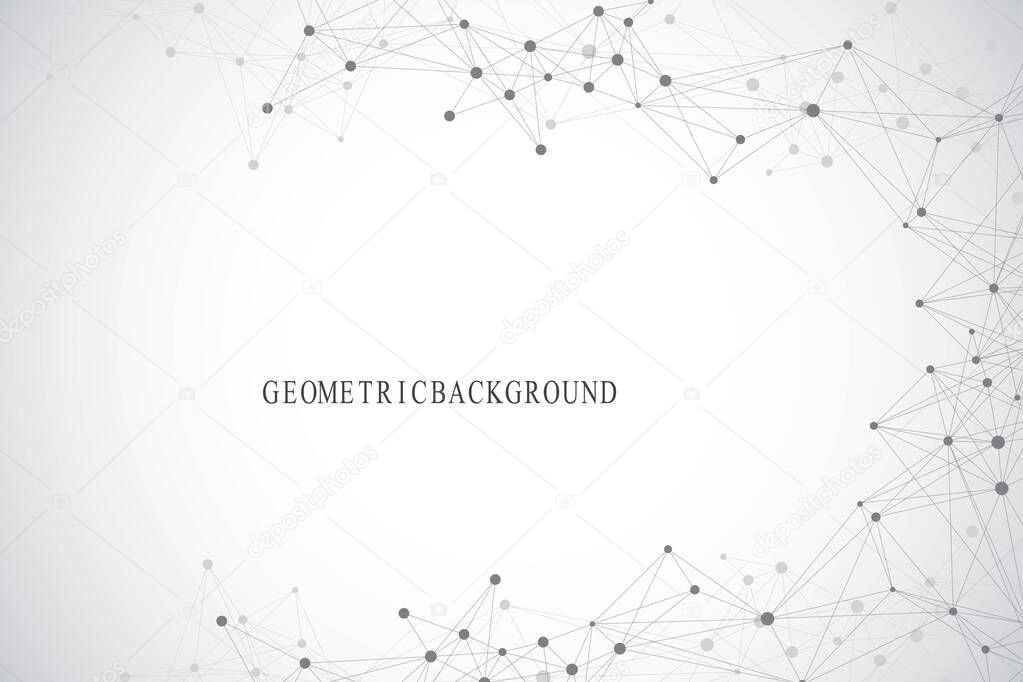Technology abstract background with connected line and dots. Big data visualization. Artificial Intelligence and Machine Learning Concept Background. Analytical networks. Vector illustration