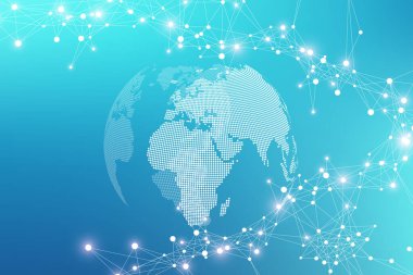 Nano teknolojiler soyut arka plan. Siber teknoloji konsepti. Yapay zeka, sanal gerçeklik, biyonik, robotik, küresel ağ, mikroişlemci, nano robotlar. Vektör illüstrasyonu, afiş