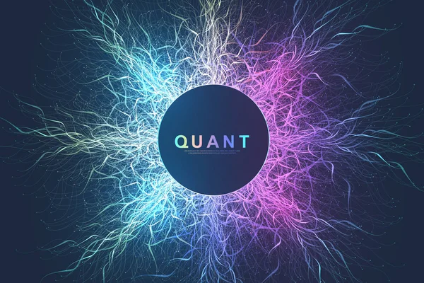 量子コンピューター技術コンセプト。深い学習人工知能。ビジネス、科学、技術の大きなデータのアルゴリズムの可視化。波流、ドット、ライン。量子のベクトル図. — ストックベクタ