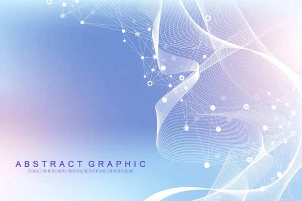 Visualisierung von Big Genomic Data. DNA Helix, DNA Strang, DNA Test. CRISPR CAS9 - Gentechnik. Molekül oder Atom, Neuronen. Abstrakte Struktur für Wissenschaft oder medizinischen Hintergrund, Banner. Wellenfluss. — Stockvektor