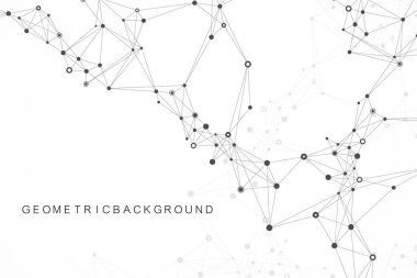 Rakamlar birbirine bağlı çizgi ve noktalarla soyut arkaplan, dalga akışı. Dijital sinirsel ağlar. Sunumunuz için ağ ve bağlantı arka planı. Grafik çokgen arkaplan. Vektör illüstrasyonu.