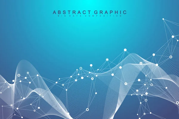 Streszczenie dynamicznych linii ruchu i kropki tła z kolorowych cząstek. Cyfrowe tło strumieniowe, przepływ fal. Tło strumienia splotu. Technologia Big Data, ilustracja wektorowa — Wektor stockowy