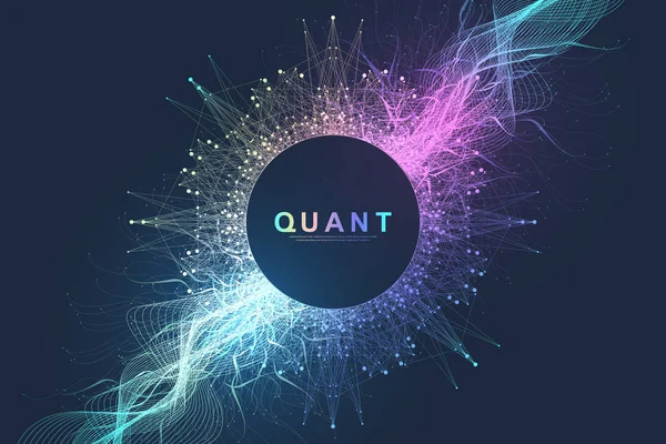 Abstract fictie vector illustratie quantum computer technologie. Explosieachtergrond. Kunstmatige intelligentie. Big data visualisatie algoritmen. Golven stromen. Kwantumexplosie. — Stockvector