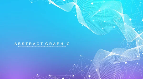 Digits abstract background with connected line and dots, wave flow. Digital neural networks. Network and connection background for your presentation. Graphic polygonal background. Vector illustration. — Stock Vector