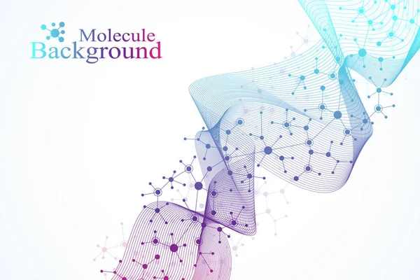 Renkli moleküllerin arka planı. DNA sarmalı, DNA ipliği, DNA testi. Molekül ya da atom, nöronlar. Bilim ya da tıbbi altyapı için soyut bir yapı, afiş. Bilimsel moleküler vektör çizimi — Stok Vektör