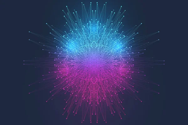 Visualisering av stora genomiska data. DNA-spiral, DNA-sträng, DNA-test. CRISPR CAS9 - genteknik. Molekyl eller atom, nervceller. Abstrakt struktur för vetenskap eller medicinsk bakgrund, banner. Vågflöde. — Stock vektor