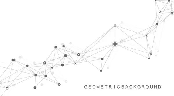 Ziffern abstrakter Hintergrund mit verbundenen Linien und Punkten, Wellenfluss. Digitale neuronale Netzwerke. Netzwerk und Verbindungshintergrund für Ihre Präsentation. Graphischer polygonaler Hintergrund. Vektorillustration. — Stockvektor