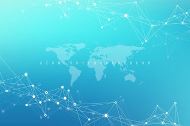 Bağlantılı çizgi ve noktalar ile geometrik arka plan. Ağ ve bağlantı arka plan tanıtımı için. Grafik poligonal arka plan. Bilimsel vektör çizim.