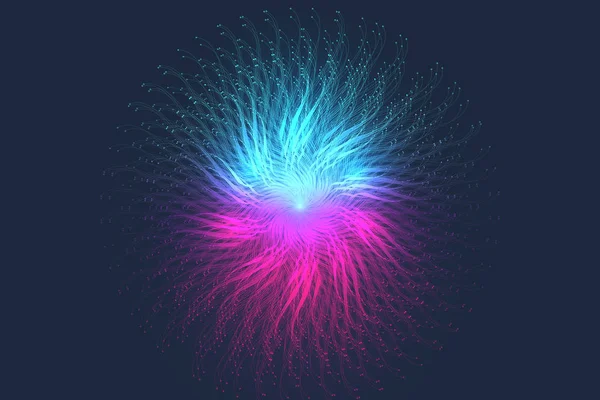 Förlängning av livet. Färgglada explosion bakgrund med ansluten linje och prickar, våg flöde. Visualisering Kvantteknologi. Abstrakt grafisk bakgrund explosion, rörelse spricka, vektor illustration — Stock vektor