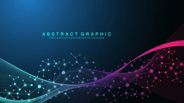 Fundo de moléculas coloridas. Hélice de ADN, cadeia de ADN, teste de ADN. Molécula ou átomo, neurónios. Estrutura abstrata para ciência ou formação médica, banner. Ilustração científica do vetor molecular — Vetor de Stock