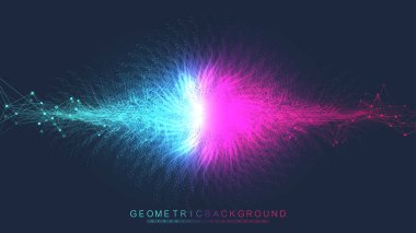 Hayatın geometrik soyut arka plan genişlemesi. Bağlı çizgi ve nokta, dalga akışı ile renkli patlama arka plan. Grafik arka plan patlaması, hareket patlaması. Bilimsel vektör illüstrasyonu.