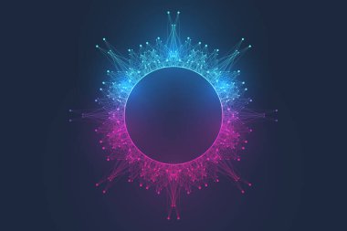 Büyük Genomik Veri Görselleştirme. DNA sarmalı, DNA ipliği, DNA testi. CRISPR CAS9 - Genetik mühendisliği. Molekül ya da atom, nöronlar. Bilim veya tıbbi geçmiş için soyut yapı, afiş. Dalga akışı.