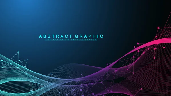 Sfondo geometrico astratto con linee e punti collegati. Flusso d'onda. Molecola e contesto comunicativo. Sfondo grafico per il vostro disegno. Illustrazione vettoriale. — Vettoriale Stock