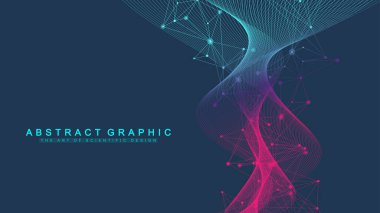 Büyük Genomik Veri Görselleştirme. DNA sarmalı, DNA ipliği, DNA testi. CRISPR CAS9 - Genetik mühendisliği. Molekül ya da atom, nöronlar. Bilim veya tıbbi geçmiş için soyut yapı, afiş. Dalga akışı.