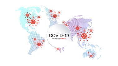 Pandemi haritası Coronavirus, MERS-Cov, COVID-19, Novel Coronavirus, 2019-NCoV 'u yaydı. Küresel salgın biyolojik tehlike dünya çapında. Vektör illüstrasyonu.