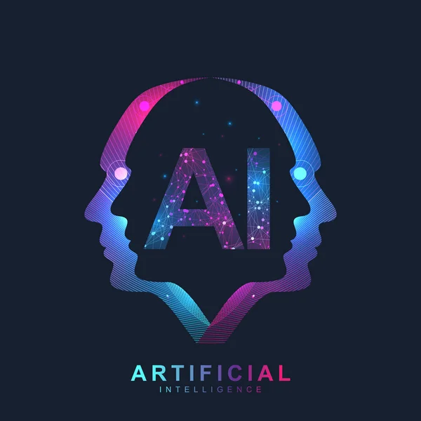 Artificial Intelligence Logo Efecto plexo. Inteligencia artificial y concepto de aprendizaje automático. Símbolo vectorial AI. Redes neuronales y otros conceptos de tecnologías modernas. Concepto de ciencia ficción tecnológica. — Archivo Imágenes Vectoriales