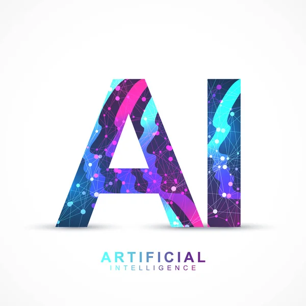 Artificiell intelligens Logo Plexus effekt. Artificiell intelligens och maskininlärning koncept. Vektorsymbol AI. Neurala nätverk och en annan modern teknik koncept. Tekniskt science fiction-koncept. — Stock vektor