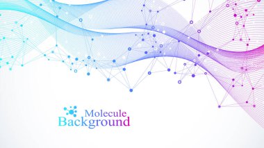 Renkli moleküllerin arka planı. DNA sarmalı, DNA ipliği, DNA testi. Molekül ya da atom, nöronlar. Bilim ya da tıbbi altyapı için soyut bir yapı, afiş. Bilimsel moleküler vektör çizimi