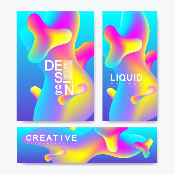 抽象的な流体形状、塗料スプラッシュ、インク滴とトレンディーな活気のあるグラデーション色のベクトルデザインテンプレート。未来的なポスター、バナー、パンフレット、チラシ、カバーデザイン。アブストラクト流体3D形状. — ストックベクタ