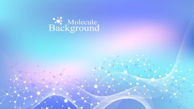Renkli moleküllerin arka planı. DNA sarmalı, DNA ipliği, DNA testi. Molekül ya da atom, nöronlar. Bilim ya da tıbbi altyapı için soyut bir yapı, afiş. Bilimsel moleküler vektör çizimi