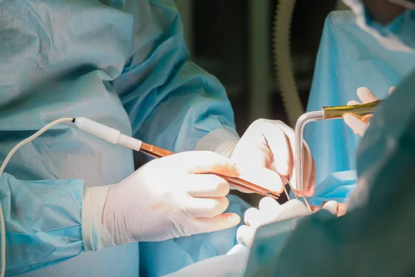 Surgeon holding instrument during cosmetic surgery — Stock Photo, Image