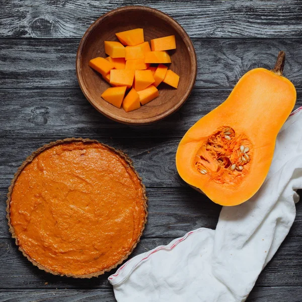 Pumpkin pie and butternut squash with seeds