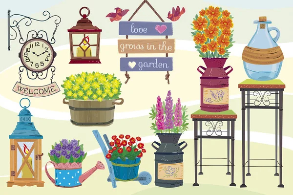 Set decorativo giardino Illustrazione Stock