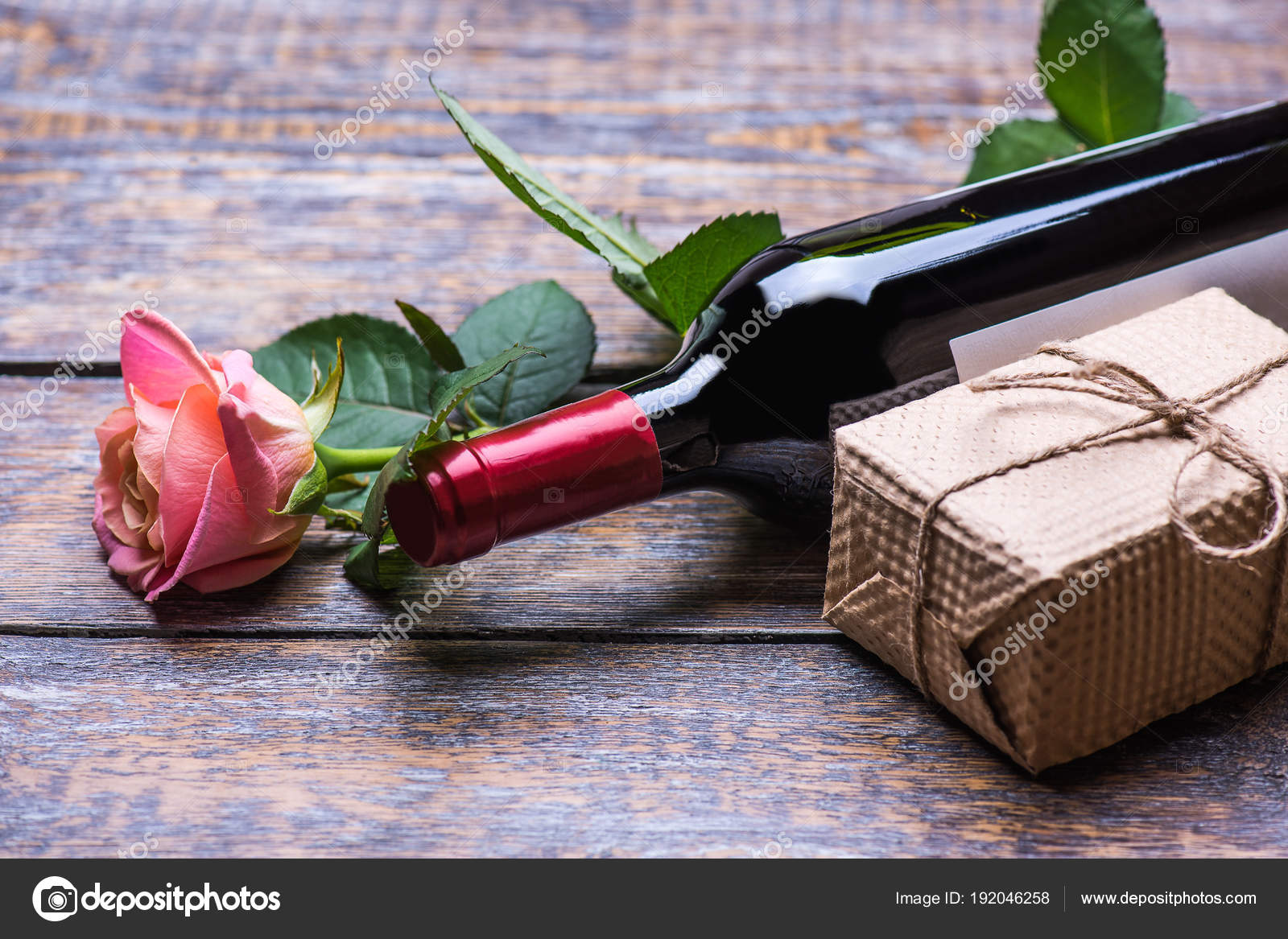 Spring Flowers Rose Bottle Red Wine Present Box Gift Dark Stock Photo Image By C Nataliiagl 192046258