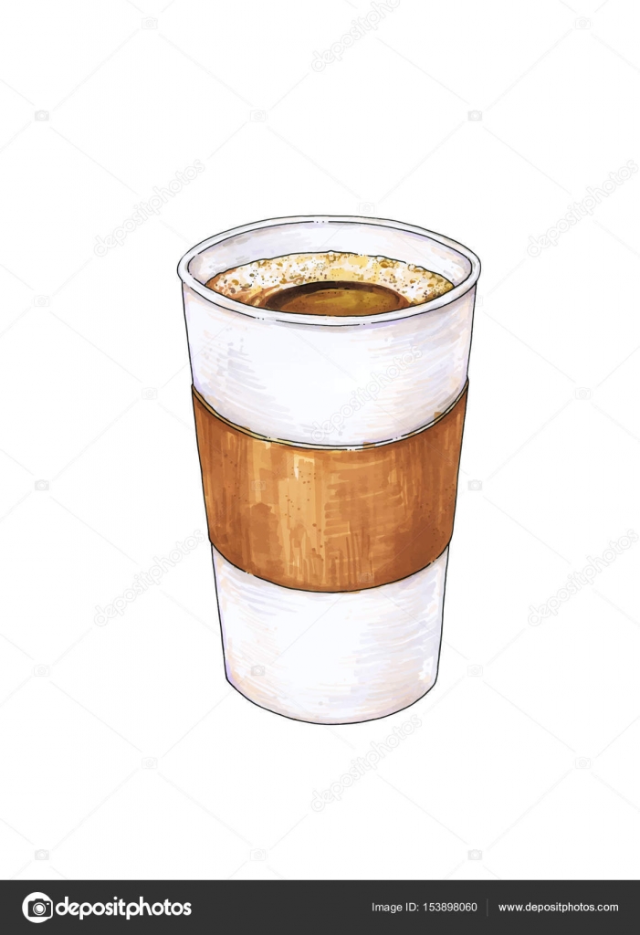 Glass Of Hot Coffee Is Isolated On A White Background Color Drawing Markers Handwork Glass Of Hot Coffee Is Isolated On A White Background Color Drawing Markers Handwork