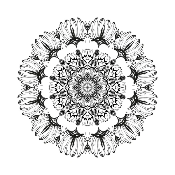 成熟的石榴花卉水果单色植物矢量曼荼罗被孤立在白色背景上。以东方动机为设计的装饰元素。着色页的版本 — 图库矢量图片