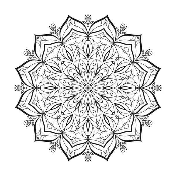 Mandala květinová monochrome vektorových je izolované na bílém pozadí. Dekorativní prvek s motivy východ pro design. Verze stránky pro barvení. Abstraktní geometrické prvek připomínající novoroční vločka — Stockový vektor